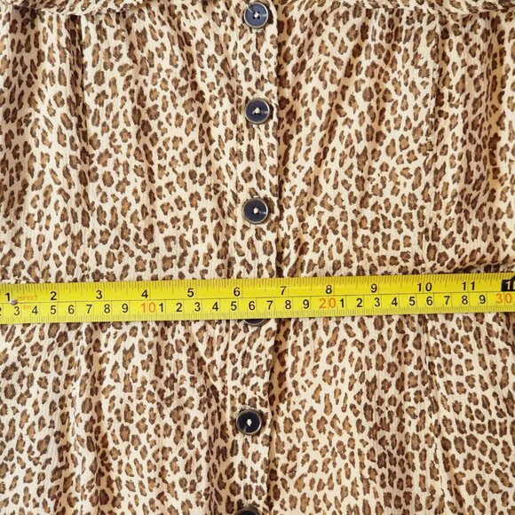 Anthropologie Leopard Print Maxi Dress, Button Front Flutter Sleeve Size 10P - Picture 6 of 9
